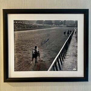 Framed Photo of Secretariat at Historic Belmont Win 1973 signed by Ron Turcott